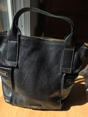 Fossil Emerson Black Pebbled Leather Satchel Cross Body